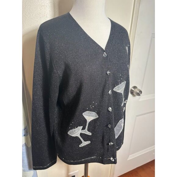 VTG Christina Rotelli Cardigan Sweater Black Martini Cocktail Drink NYE Metallic - Picture 4 of 6